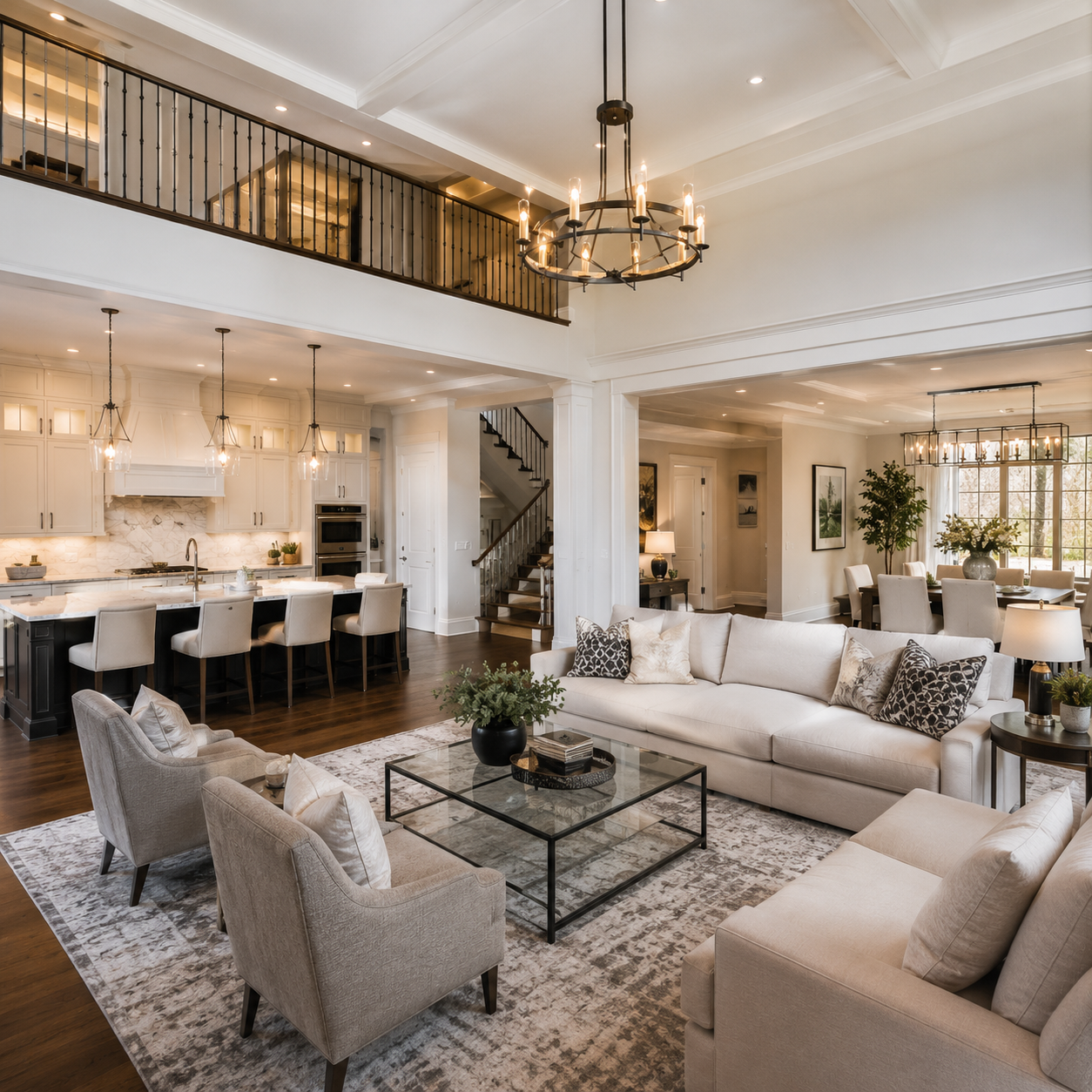 Open-concept living room and kitchen interior — Visaro real estate photography