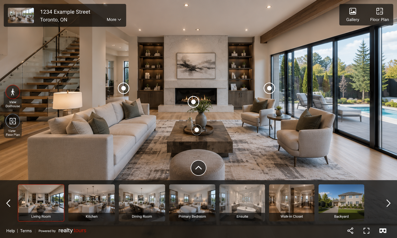 Virtual tour view of a luxury living room — Visaro immersive tour service