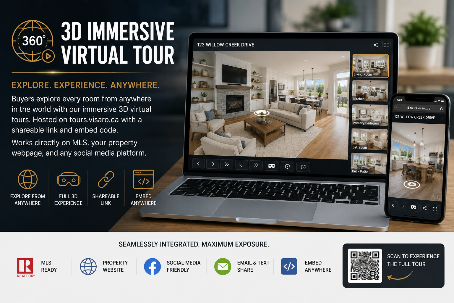 3D immersive virtual tour of a real estate listing by Visaro
